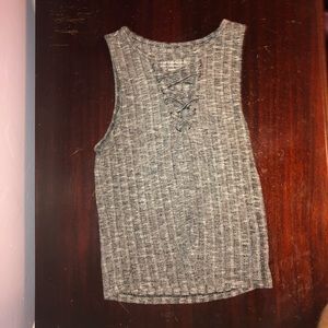 Heathered Gray Lace Up V Neck Crop Top